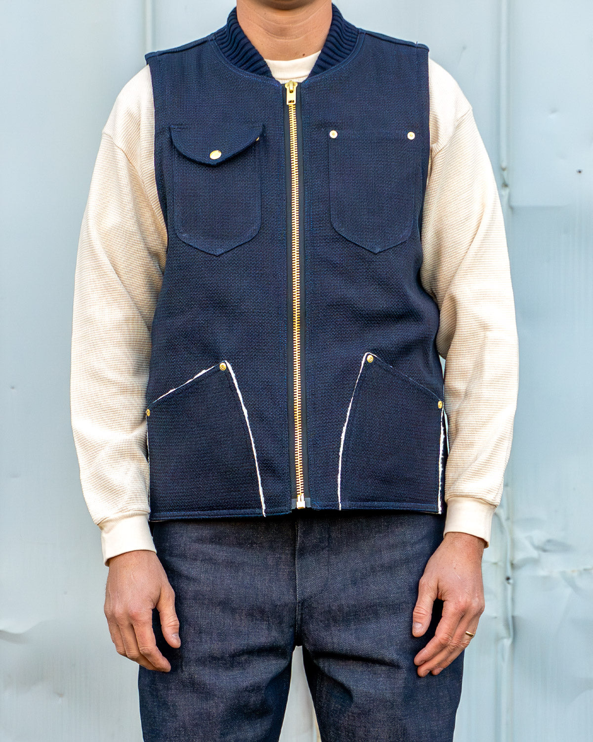 Insulator Orchard Vest - 12.5oz Indigo Sashiko – Grease Point Workwear
